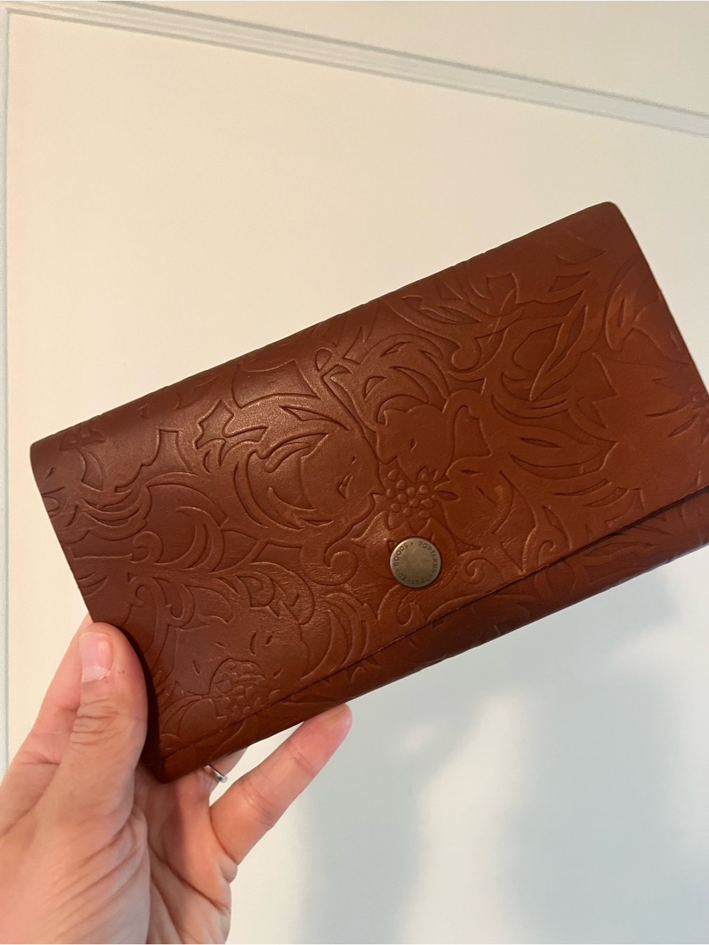 Brown Embossed Leather Wallet - Classic Floral Design